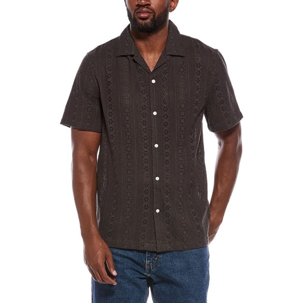 Madewell Mens  Camp Collar Short Sleeve Shirt, Gray